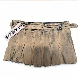 I.AM.GIA Tan Denim Pleated Mini Skirt size XS NWT